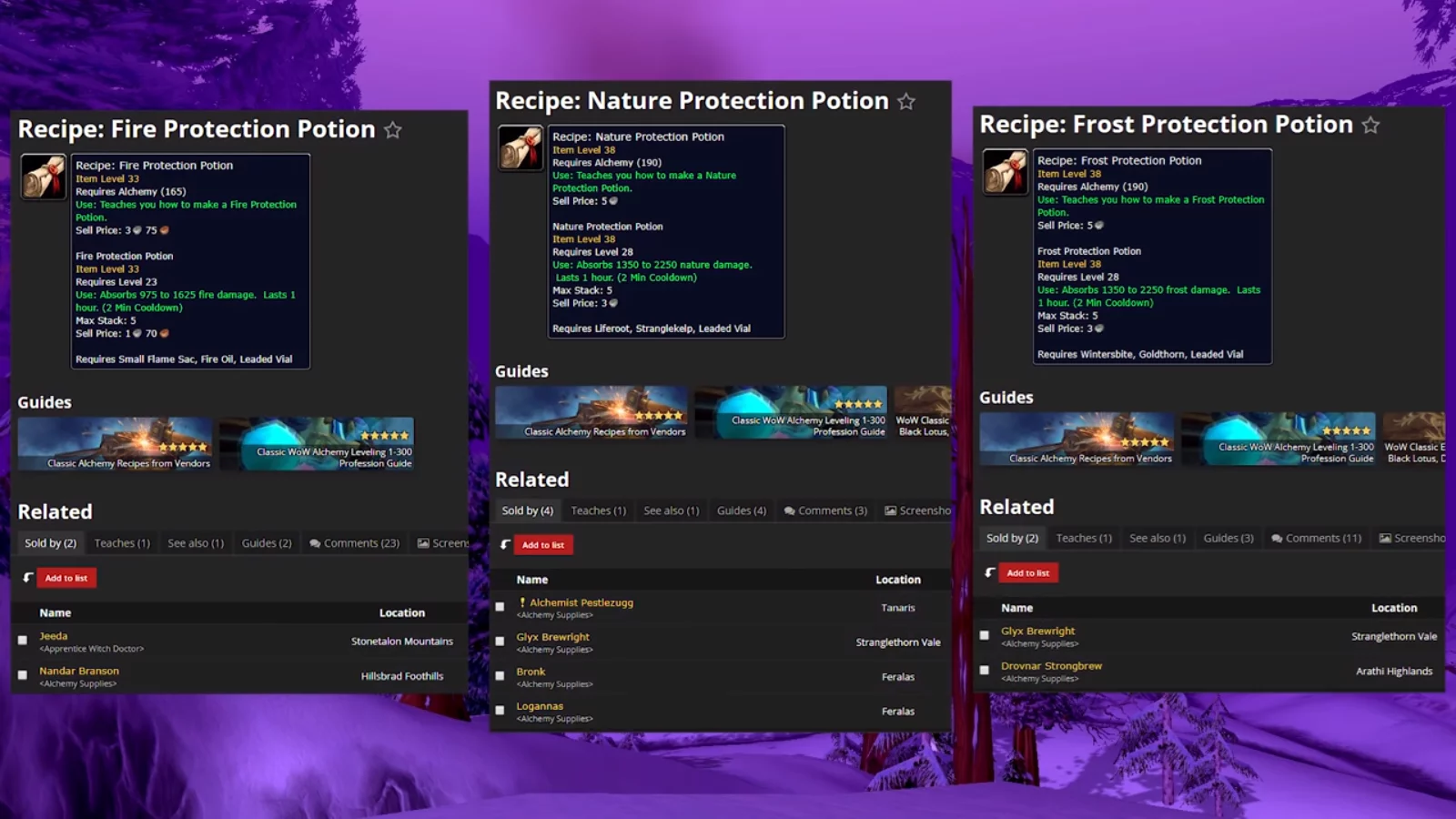 Elemental Protection Potions (Fire, nature, frost)