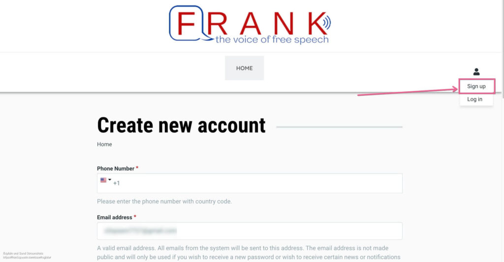 Signup or Create an Account on Frankspeech