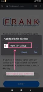 add frankspeech to homepage in android phone
