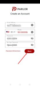 Parler app create an account