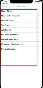 Parler app Moderation settings