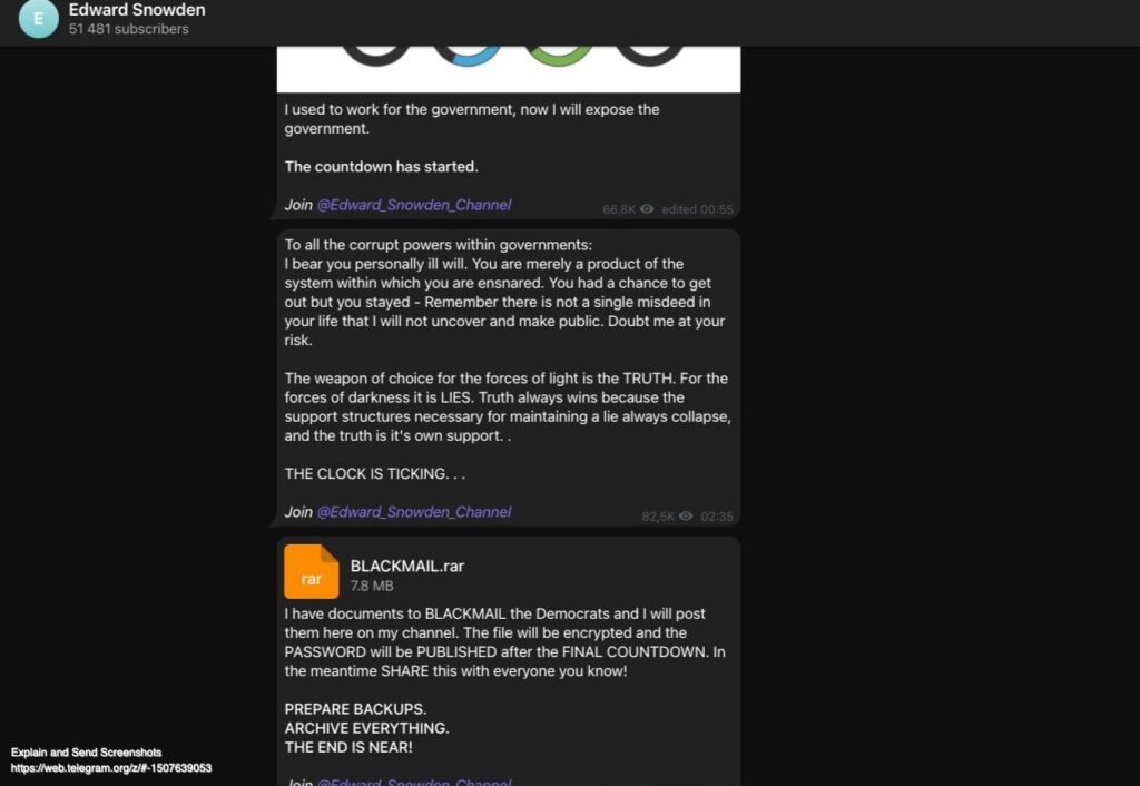 Screenshot of Snowden's Telegram