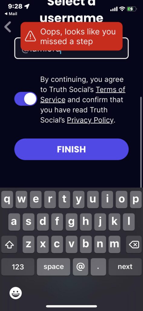 Truth Social Username error 2