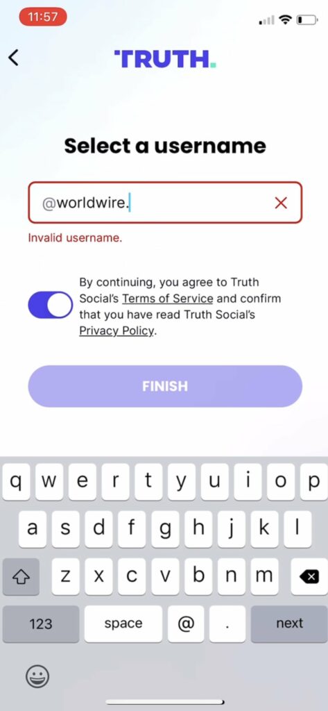 Truth Social username requirements