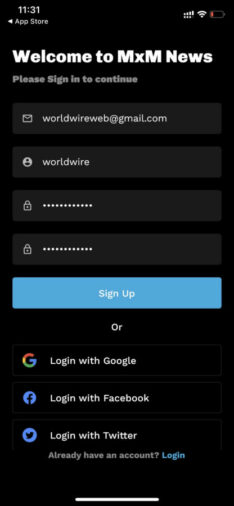 MxM app signup