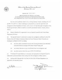 Order dated May 17th, 2017 to commence investigations into Russian interference in 2016 elections