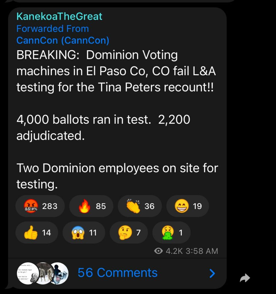 Telegram Channel about Dominion Voting Machines fail