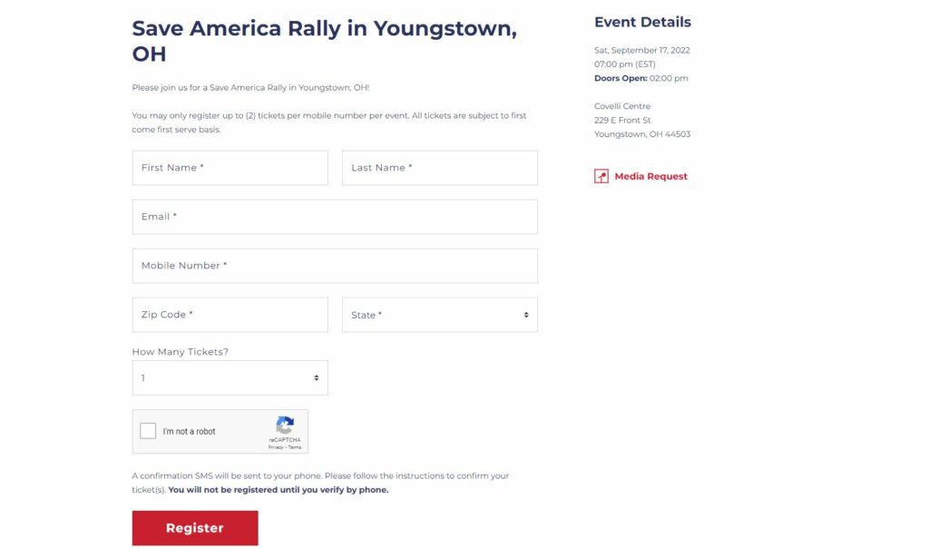 Buy tickets for Save America Rally, Youngstown