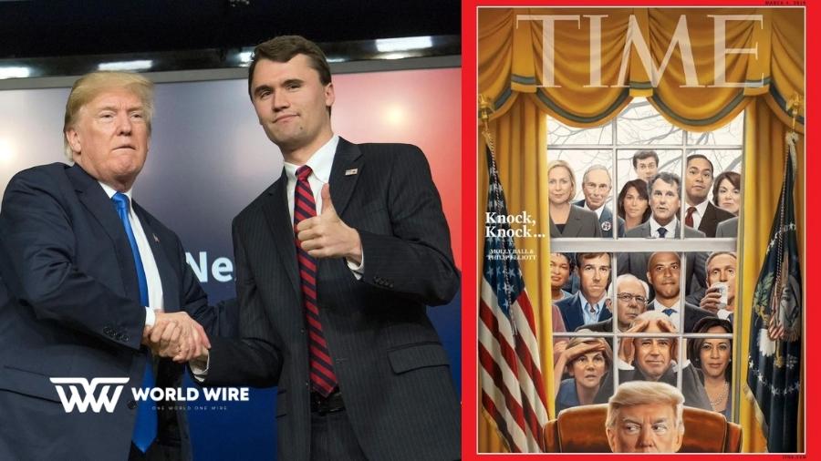 Charlie Kirk on trump time magazine cover found on FBI Raid