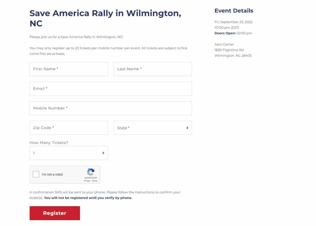 Steps to Book Tickets for Trump Save America Rally in Wilmington