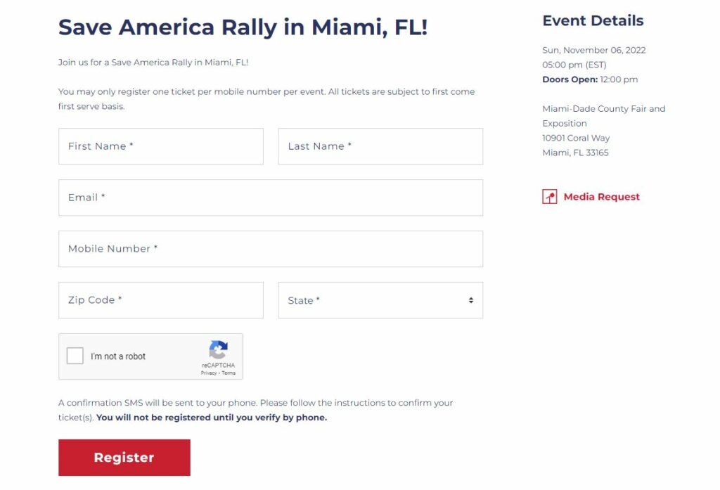 Steps to Book Tickets for Trump Miami, Florida Rally