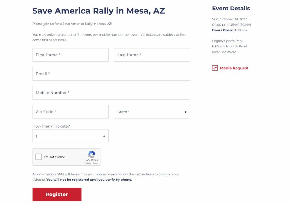 Steps to Book Tickets for Trump Save America Rally in Mesa, Arizona