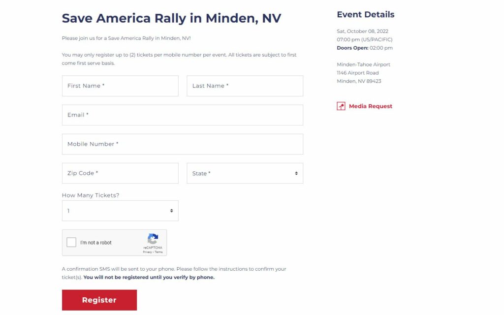 Steps to Book Tickets for Trump Save America Rally in Minden Nevada