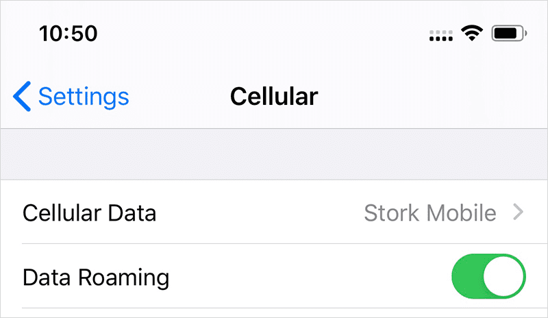 Enable data roaming on your device