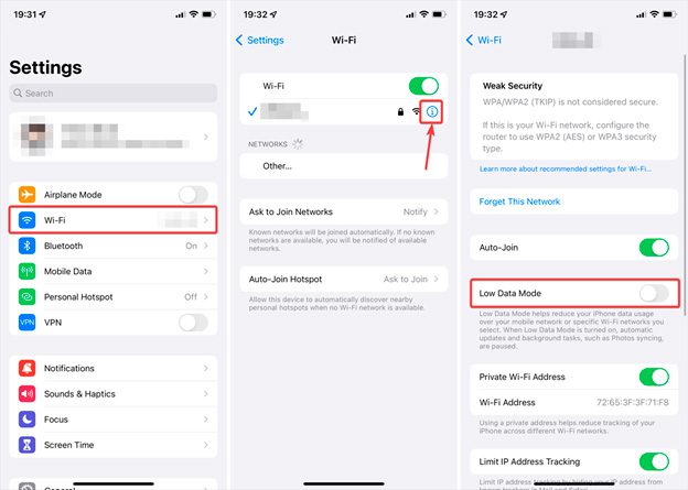 Disable the Low Data mode on iPhone