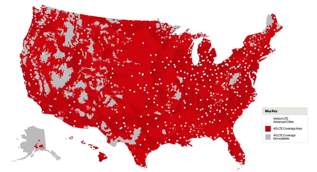 Verizon's 4G LTE Coverage Map with Straight Talk