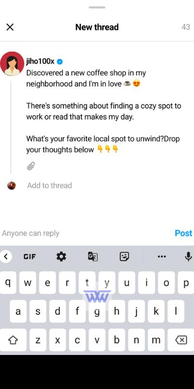 Threads instagram app post a new thread