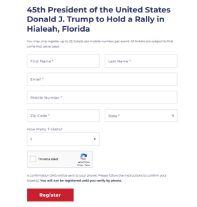 Donald Trump Hialeah Rally Registration Form