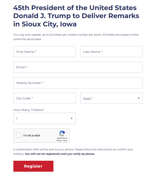Trump Sioux City Rally Application Form
