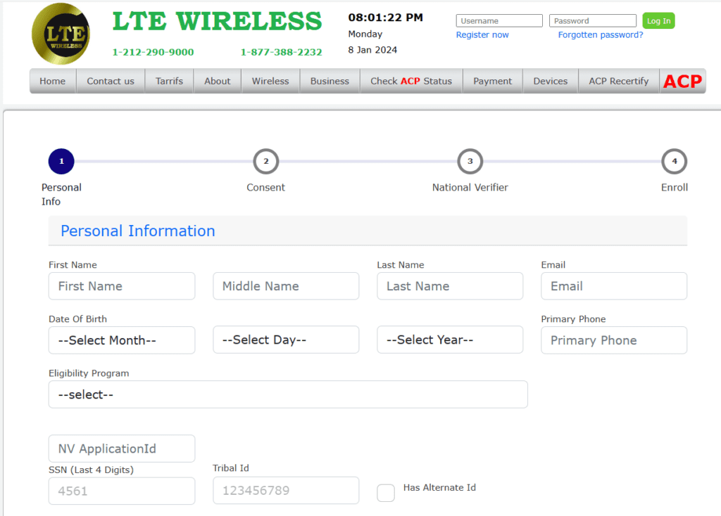 LTE Wireless ACP form