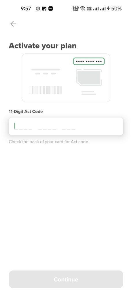 Enter ACT Code