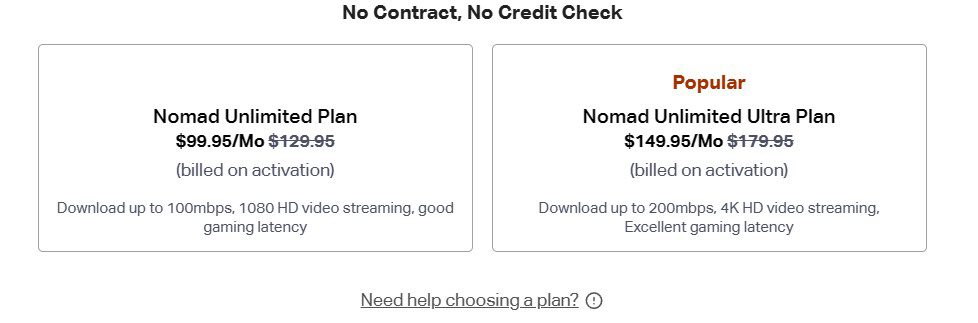 Nomad Internet Plan and Pricing